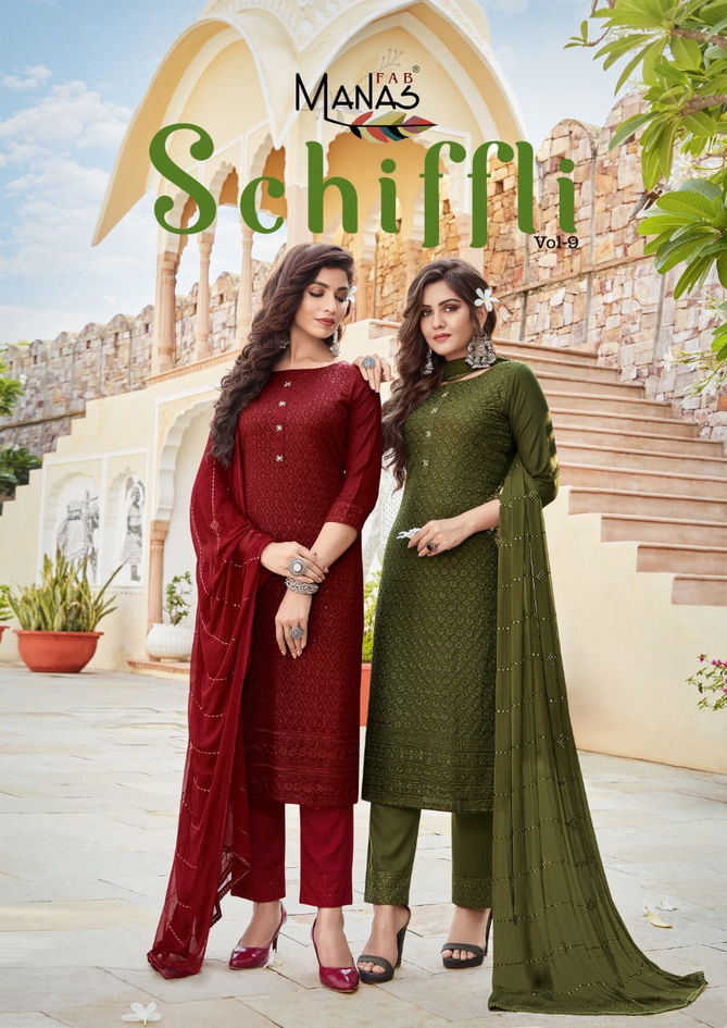 Schiffli 9 New Fancy Festive Wear Schiffli work Readymade Suit Collection